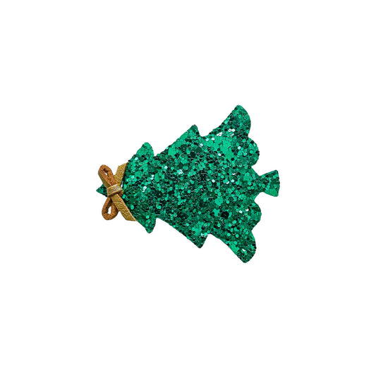 Emerald Glitzy Glitter Christmas Tree Hair Clip 2.5"