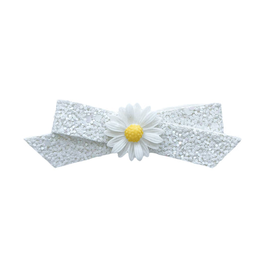 Iridescent White Glitter + Daisy Penelope Bow
