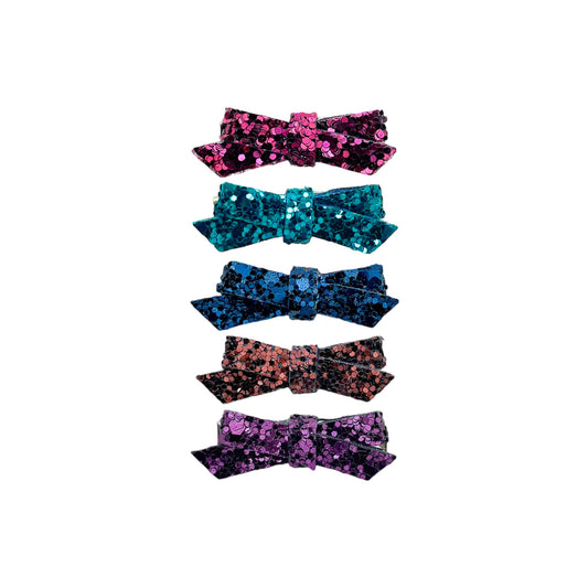 Rich Jewel Tones Glitter Mini Bow Set