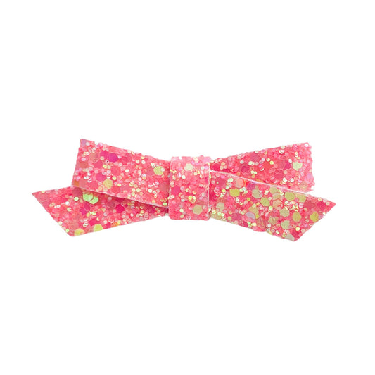 Neon Coral Glitter Penelope Bow